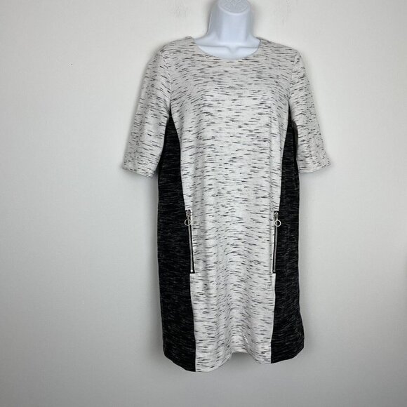 Rachel Rachel Roy Gray black Space Dyed Shift Career Dress Pockets Size Large - Picture 1 of 8